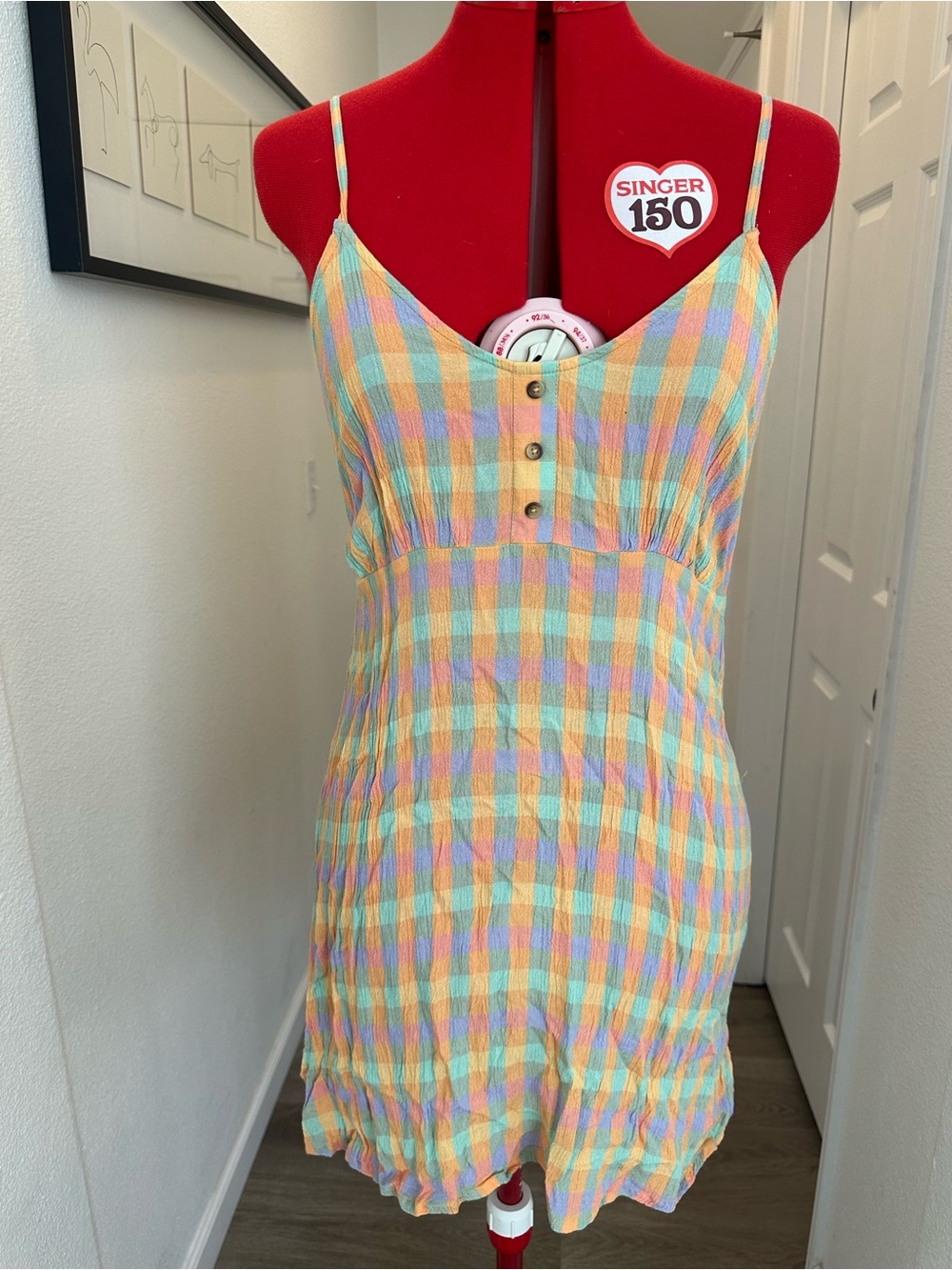 Billabong Multi-Colored Plaid Lightweight Spaghetti Strap Dress, size Large
